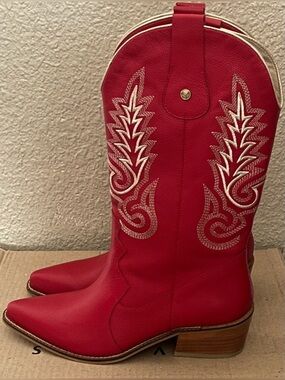 Stivali New York Western Style Leather Boots Red Color Women’s -Size 10